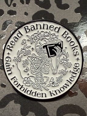 “Read Banned Books” Skeleton Enamel Pin Literary Goth Book Lover Badge
